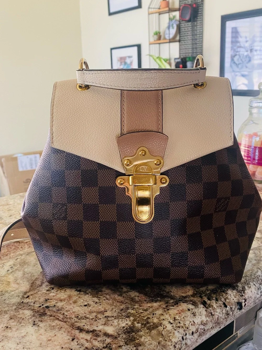 Authentic Louis Vuitton Clapton Backpack Damier Ebene Beige Leader